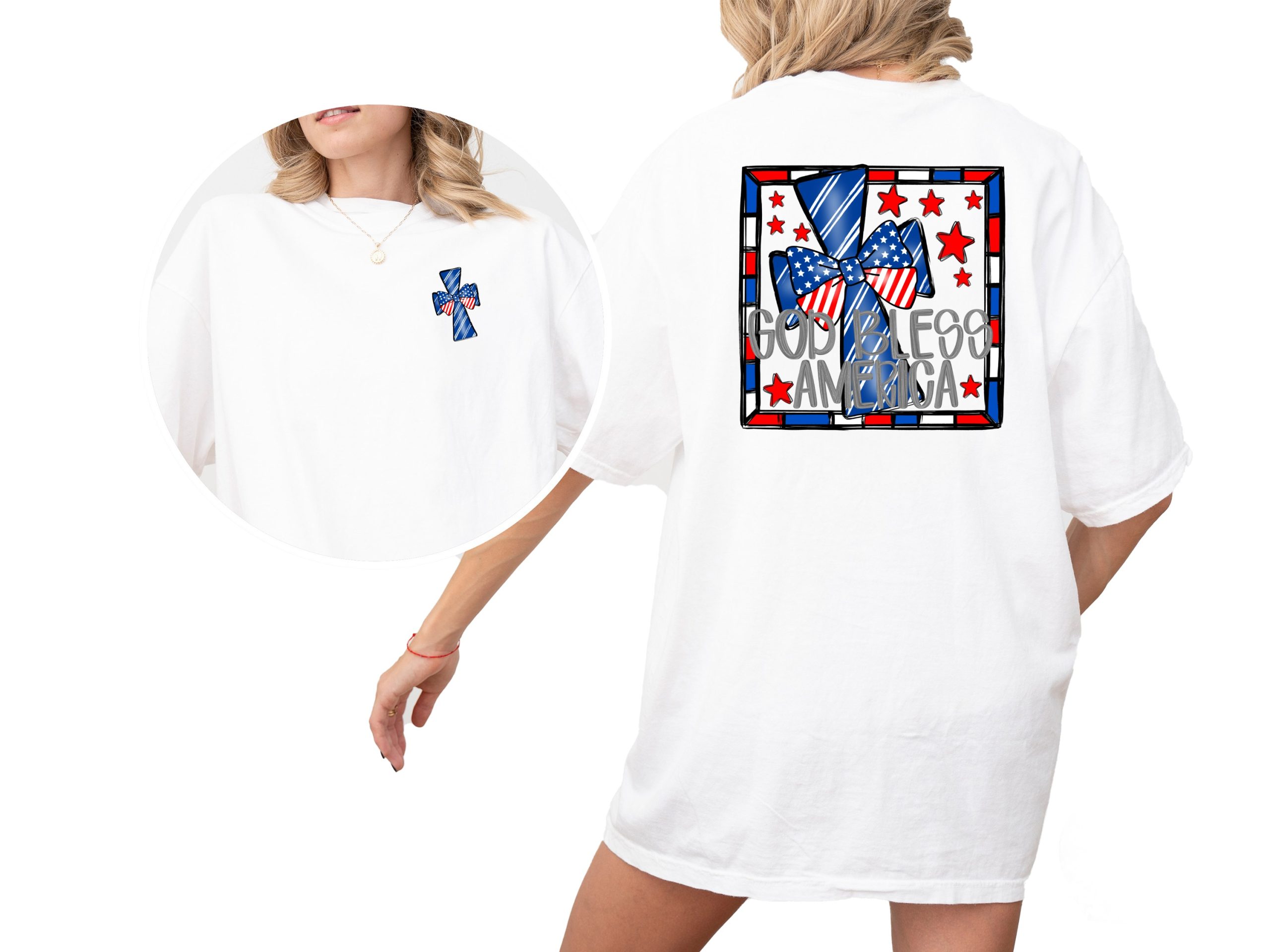 God Bless America T-Shirt, Patriotic Tee, American Flag Bow, USA Pride Shirt, Red White Blue TShirt, Patriotic Apparel, 4th of July