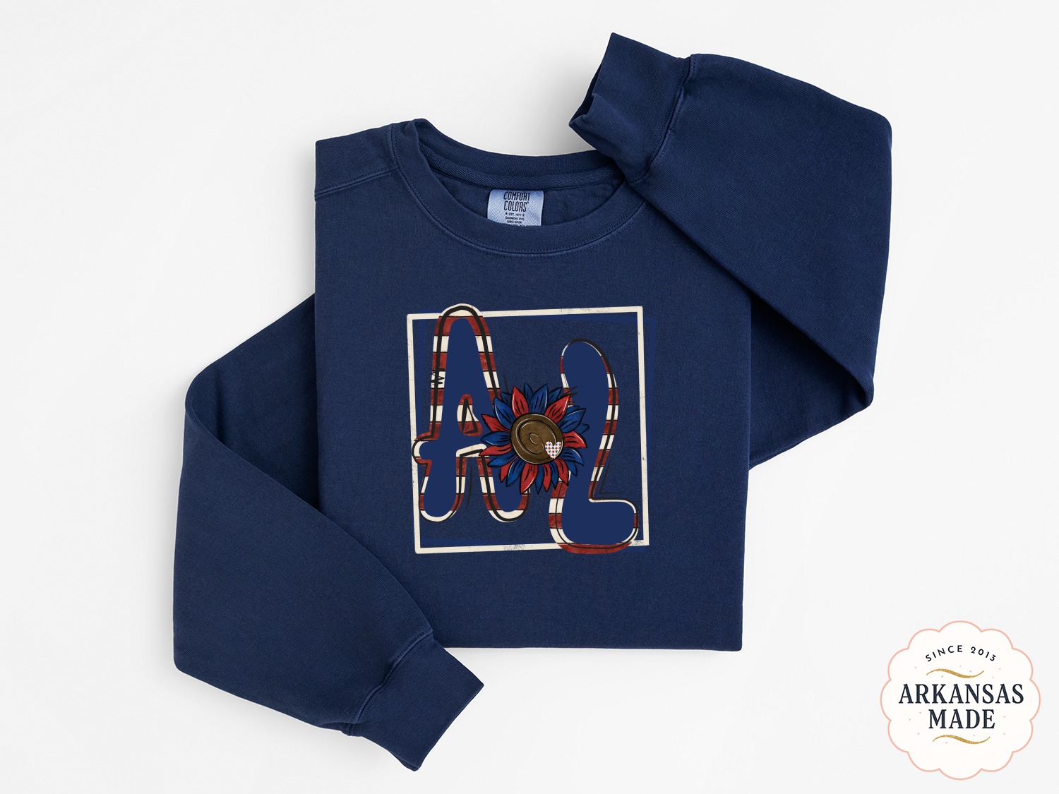 Patriotic Sunflower Sweatshirt, Initial AL Shirt, American Flag Design, USA Pride Clothing, Red White Blue Sweatshirt, Letter Sweatshirt
