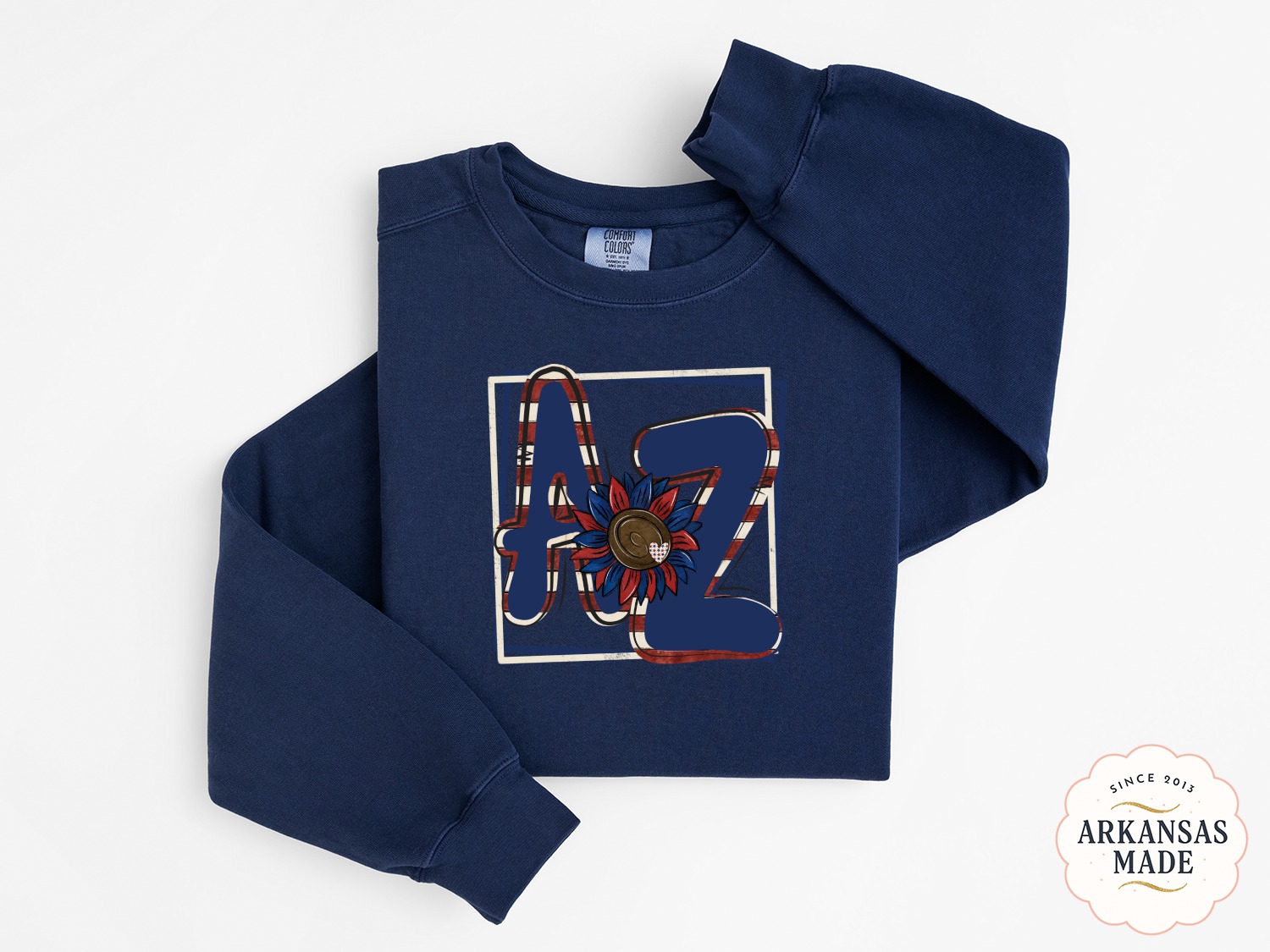 AZ Sweatshirt, Patriotic Sunflower Shirt, USA Red White Blue Sweatshirt, American Flag, Floral Sweatshirt, Personalized Gift, Letters AZ