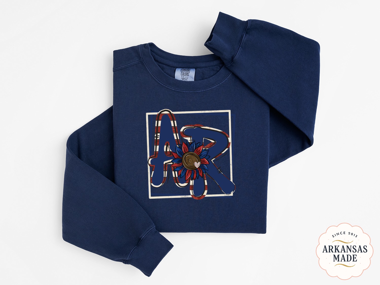 AR Sunflower Sweatshirt, Initial Sweatshirt, Patriotic Sweatshirt, American Flag AR Shirt, State Initial Shirt, Red White Blue Sunflower Tee