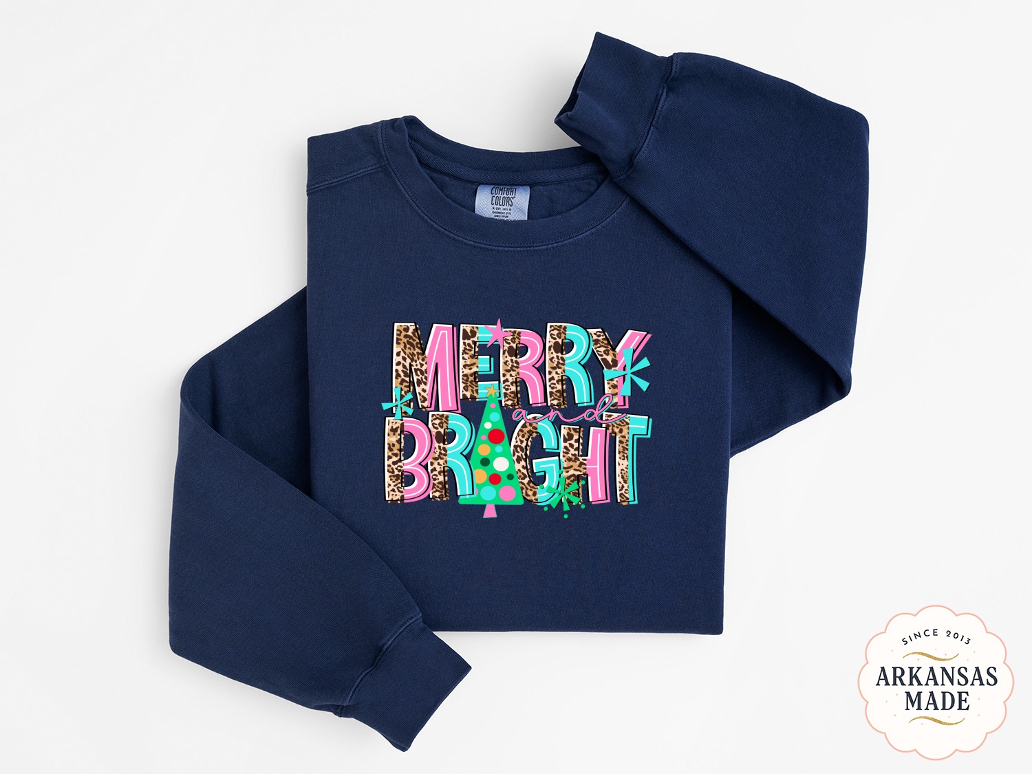 Merry and Bright Sweatshirt, Christmas Sweatshirt, Leopard Print, Holiday Sweatshirt, Christmas Tree, Pink and Teal Sweatshirt, Trendy