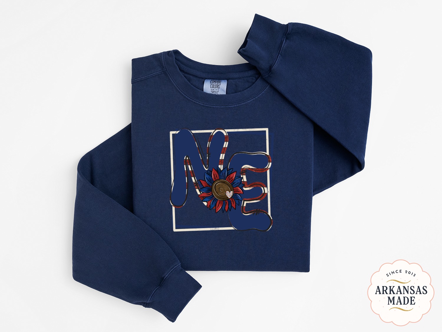 NE Sunflower Sweatshirt, Patriotic USA Flag Design, Stylish Lettering, American Pride Gift, Trendy Graphic Sweatshirt