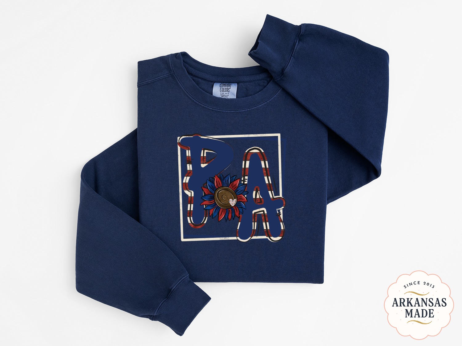 Patriotic PA Sunflower Sweatshirt, Pennsylvania Pride Apparel, USA Flag Inspired, Red White and Blue Floral Sweatshirt, American State Gift