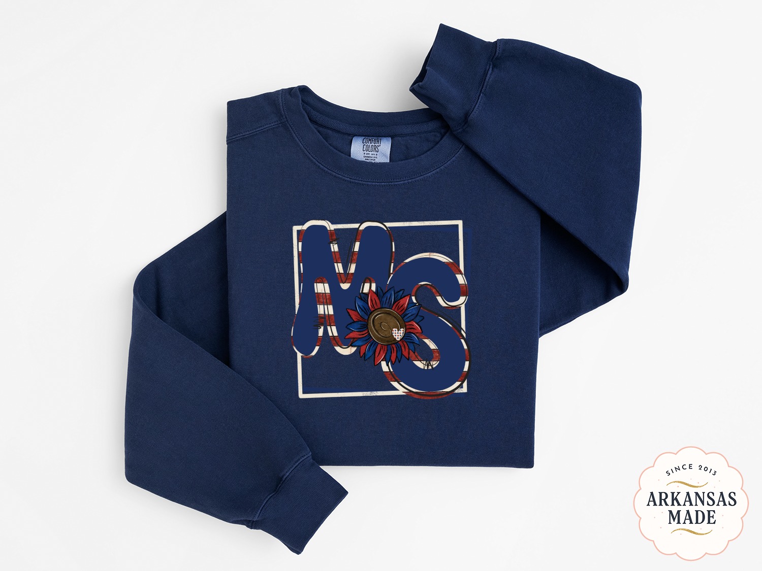 MS Sunflower Sweatshirt, Patriotic Sweatshirt, USA Flag, Red White Blue, Letter Sweatshirt, Trendy Sweatshirt, Floral Sweatshirt, MS