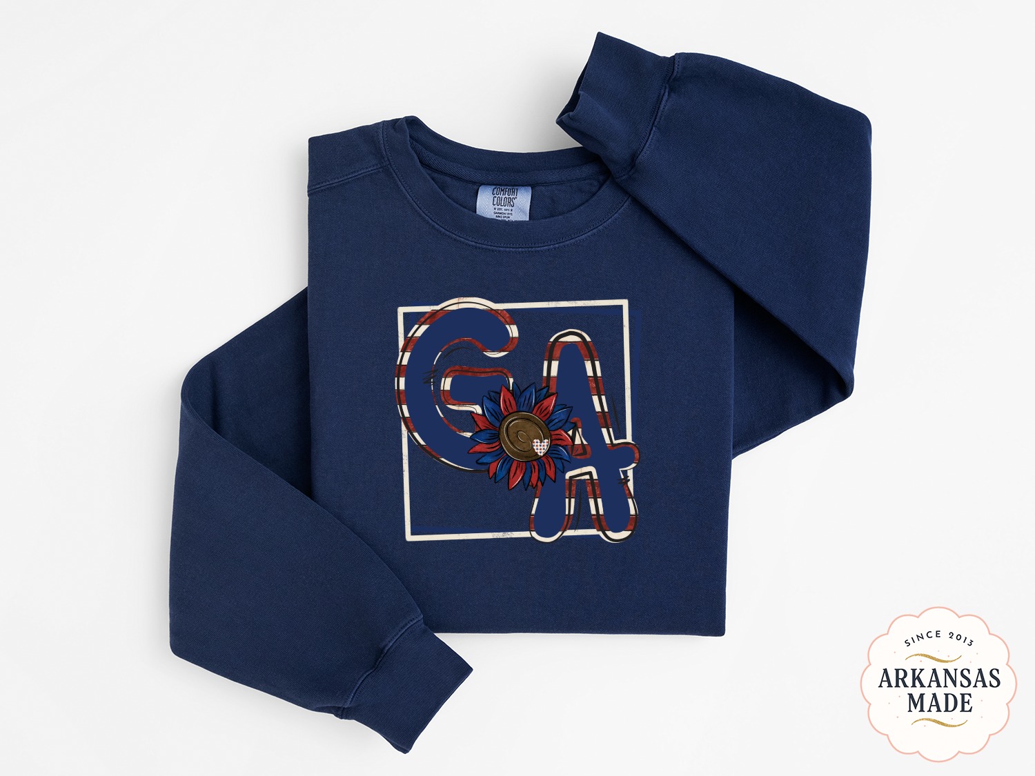 GA Sunflower Sweatshirt, Patriotic Alphabet Sweatshirt, USA Flag Initial Sweatshirt, Red White Blue Sweatshirt, American Pride Sweatshirt