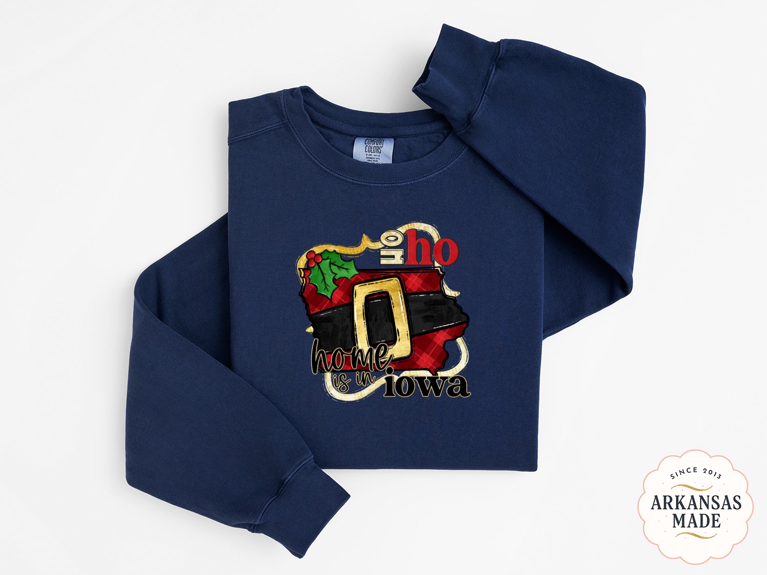 Iowa Christmas Sweatshirt, Ho Ho Home is in Iowa State, Iowa Santa Belt Sweatshirt, Holiday Season Iowa Gift, Iowa Lover Sweatshirt