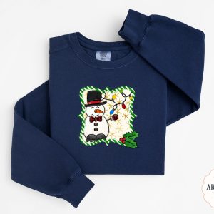 Festive Snowman Sweatshirt, Christmas Lights, Holiday Sweatshirt, Cute Winter Apparel, Seasonal Outfit, Holiday Gift, Winter Clothing