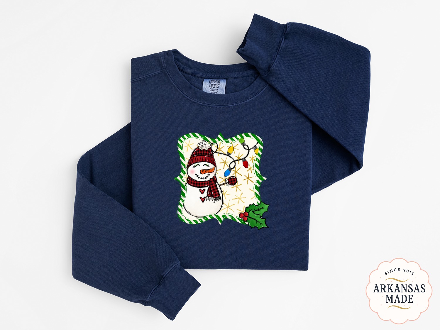 Festive Snowman Sweatshirt, Christmas Lights, Buffalo Plaid, Holiday Season, Cute Winter Apparel, Holiday Gift Idea, Holiday Sweatshirt