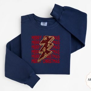 Merry Christmas Sweatshirt, Plaid Lightning Bolt, Holiday Apparel, Winter Clothes, Festive Sweatshirt, Christmas Gift Idea, Cozy Sweatshirt