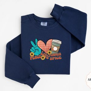 Peace Love Pumpkin Spice Sweatshirt, Fall Sweatshirt, Autumn Outfit, Coffee Sweatshirt, Sunflower Sweatshirt, Thanksgiving Sweatshirt