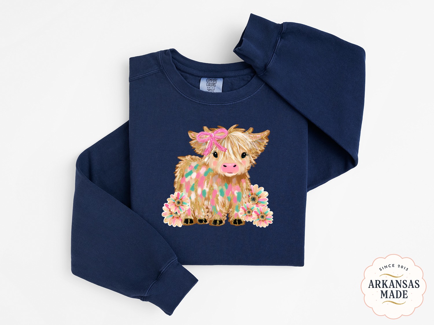 Highland Cow Sweatshirt, Cute Cow Sweatshirt, Cow with Bow, Flower Sweatshirt, Farm Animal Sweatshirt, Unique Sweatshirt, Gift for Cow Lover