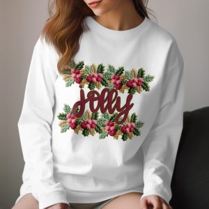 Jolly Long Sleeve T-Shirt, Floral Embroidery Long Sleeve Shirt, Holiday Long Sleeve Shirt, Embroidered Long Sleeve Tee, Unique Long Sleeve