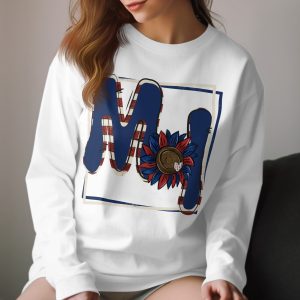 Patriotic Monogram Long Sleeve T-Shirt, American Flag Sunflower Shirt, Independence Day Tee, USA Pride, Custom Initial Shirt