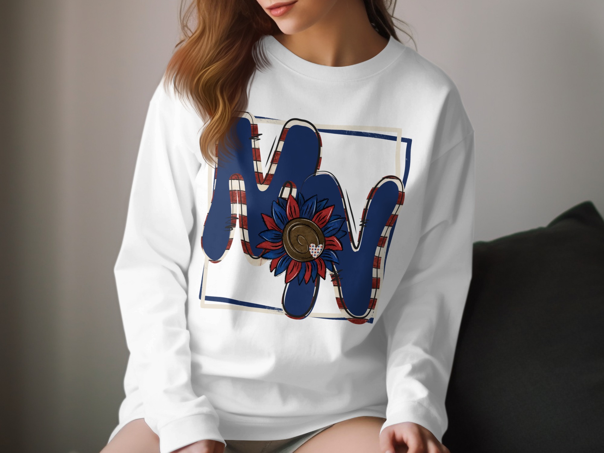 MN Long Sleeve T-Shirt, Patriotic Sunflower Design, Minnesota State Pride, Red White and Blue, Unique Souvenir, Gift Idea