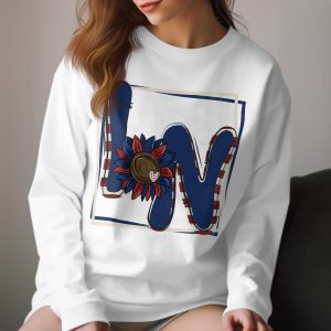 Patriotic Letter N Long Sleeve T-Shirt, USA Flag Sunflower, Initial Shirt, American Pride, Fourth of July Shirt, Gift Idea