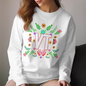 VT Floral Long Sleeve T-Shirt, Flower Design Top, Botanical Style Shirt, Trendy Long Sleeve Tee, Unique Initial Shirt