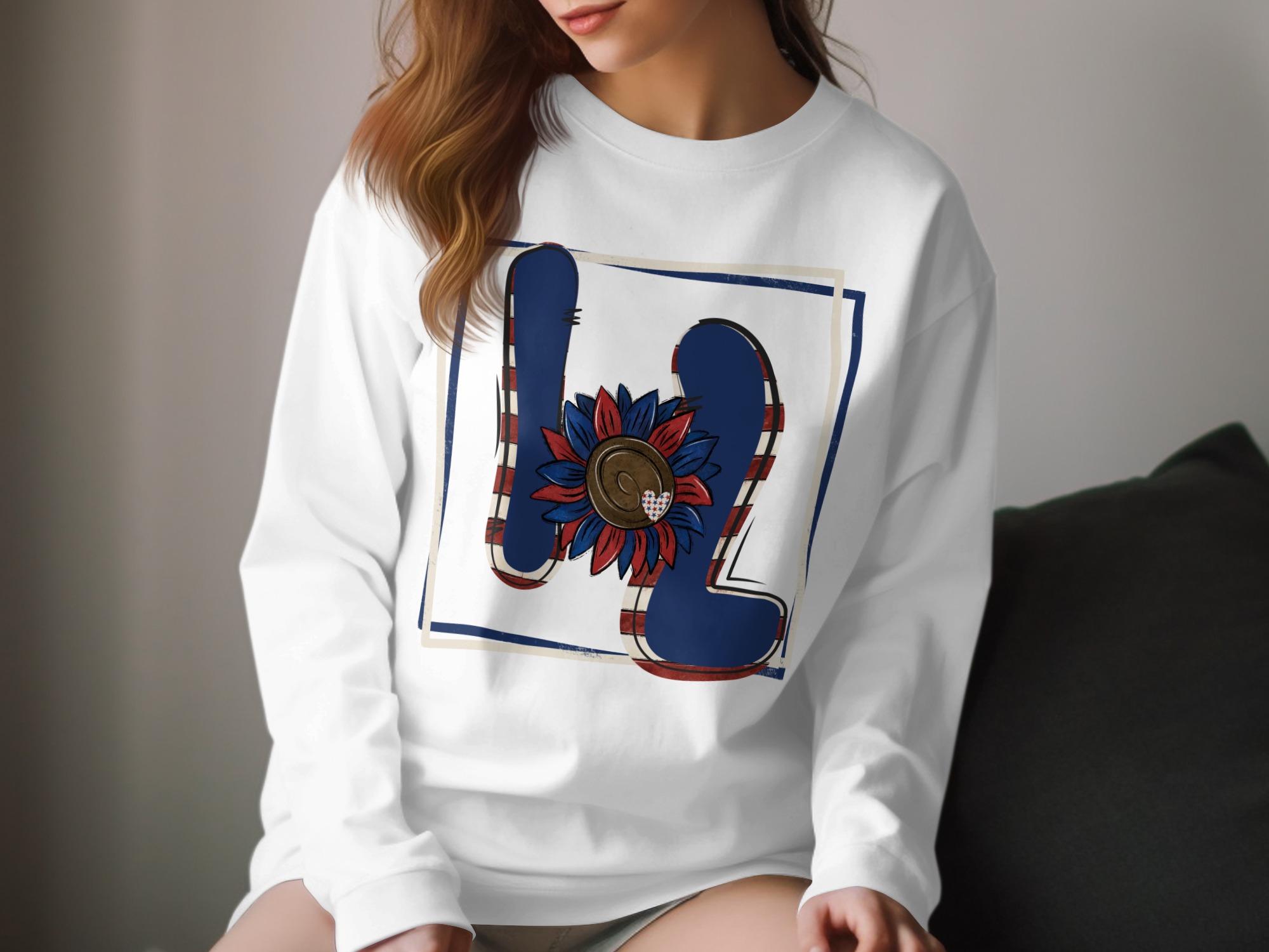 Patriotic H2 Long Sleeve T-Shirt, USA Flag Sunflower Tee, American Pride Shirt, Gift for Veterans, Independence Day Apparel