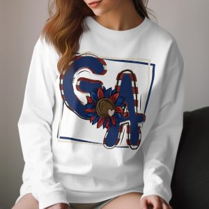 GA Sunflower Long Sleeve T-Shirt, Patriotic Letters Tee, USA Flag Floral Shirt, Summer Fashion Apparel, Gift for Her, Long Sleeve