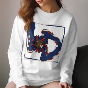 UD Patriotic Sunflower Long Sleeve T-Shirt, USA Flag Letters, American Pride Shirt, Floral Graphic Tee, Trendy USA Shirt, Gift Idea