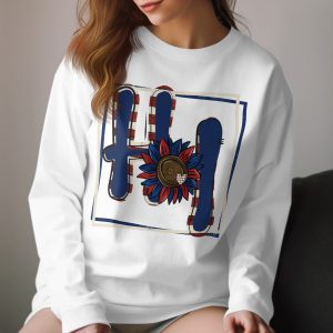 HI Sunflower Long Sleeve T-Shirt, Patriotic USA Graphic Tee, Red White Blue Country Shirt, Summer American Flag Shirt, Gift For Her