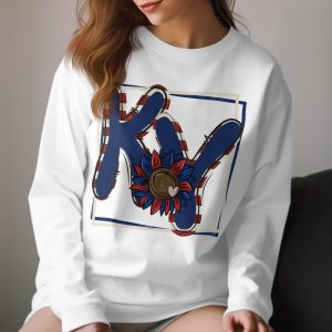 Patriotic Kentucky Long Sleeve T-Shirt, Kentucky Sunflower Tee, Red White and Blue Shirt, Distressed KY Gift, State Pride USA Flag