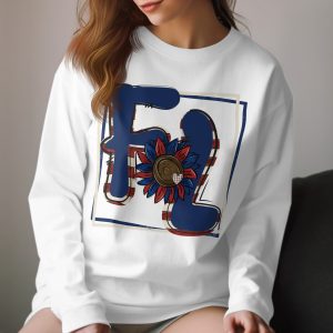FL Long Sleeve T-Shirt, Patriotic Design, Sunflower Heart, USA Flag Colors, Initial TShirt, Trendy Shirt, Gift Idea, Family Matching