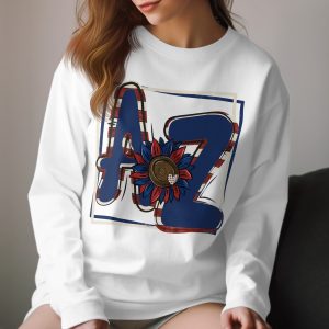 Patriotic AZ Long Sleeve T-Shirt, Red White and Blue Flower, USA Pride, American Letters, Gift Idea, Holiday Celebration, Stylish Shirt