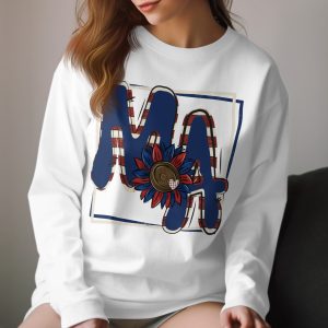 Patriotic MA Long Sleeve T-Shirt, USA Flag Initial Tee, Floral America Shirt, State Pride Top, Gift for Massachusetts Resident