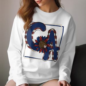 CA Long Sleeve T-Shirt, Patriotic Sunflower Design, American Flag Initial Shirt, California Pride Shirt, USA Themed Shirt, State Love Tee