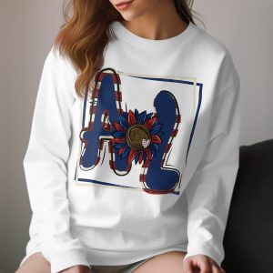 Patriotic Long Sleeve T-Shirt, USA Sunflower Graphic Tee, American Flag Letters, 4th of July Gift, Patriotic Apparel