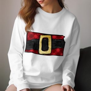 Christmas Santa Belt Plaid Long Sleeve T-Shirt, Festive Holiday Red Plaid Santa Shirt, Winter Christmas Shirt, Santa Costume T-Shirt