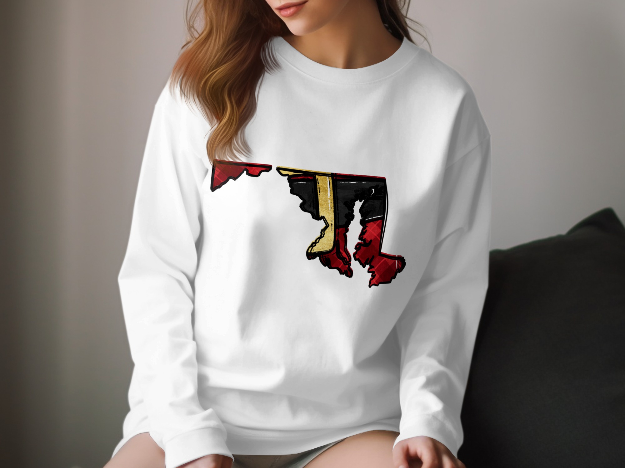 Maryland Flag Art Long Sleeve Shirt, Maryland State Pride Apparel, Unique Maryland Graphic Tee, Maryland Outline Shirt, Maryland Love