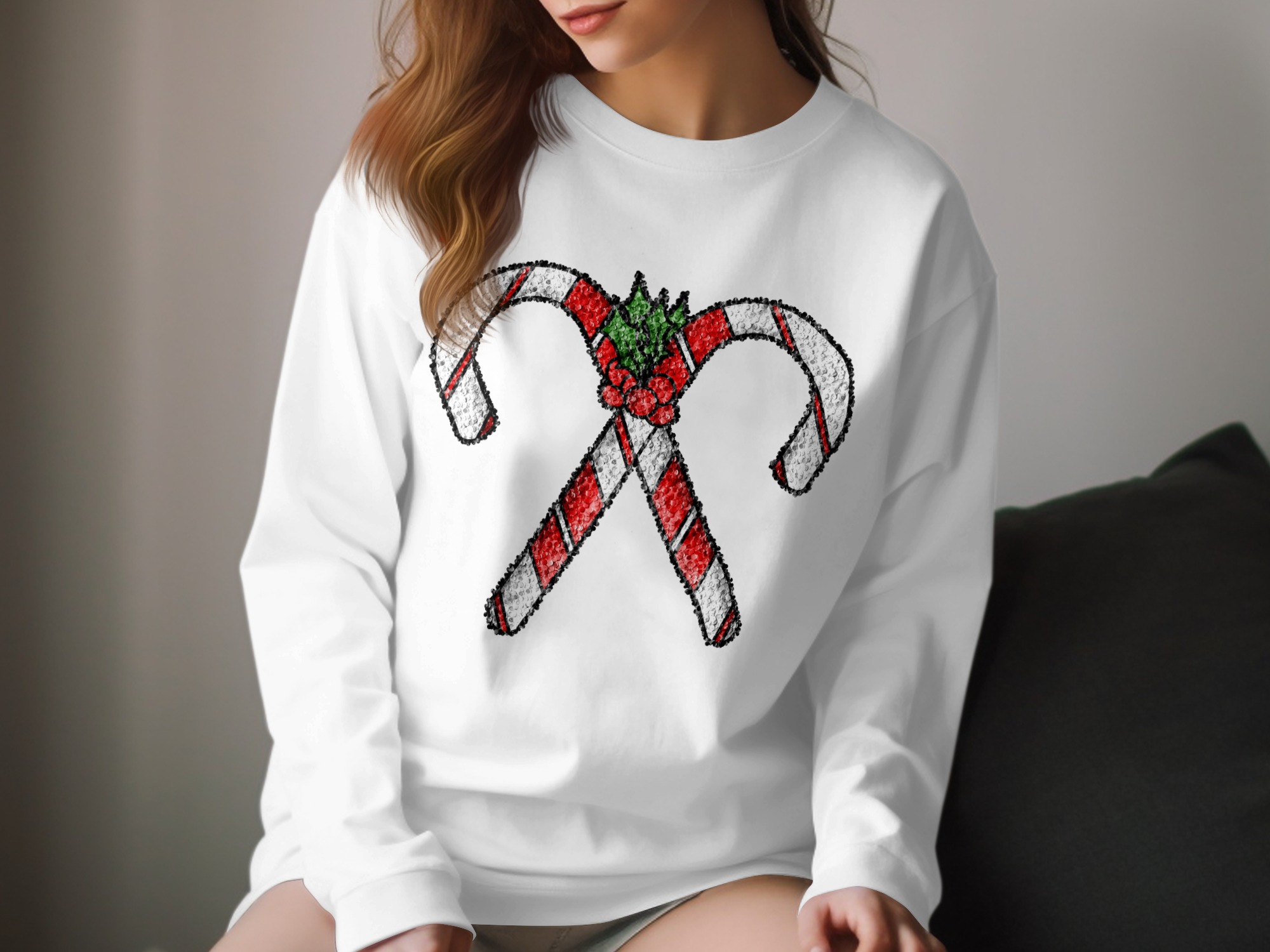 Candy Cane Long Sleeve T-Shirt, Holiday Shirt, Christmas Tee, Festive Outfit, Christmas Gift, Winter Apparel, Celebration Clothes