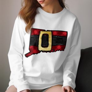 Connecticut Christmas Santa Belt Plaid Long Sleeve T-Shirt, Unique Holiday Spirit Apparel Gift, Cozy Connecticut Festive Shirt