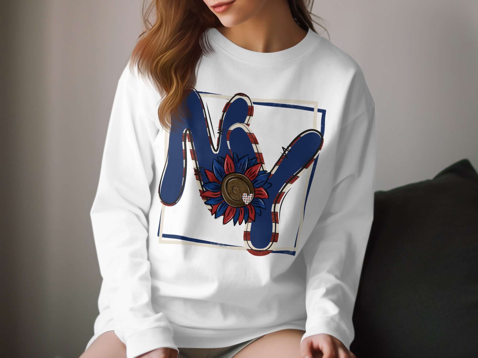 New York City Love Graphic Long Sleeve T-Shirt, Heart and Flower NY Art Tee, Trendy Urban Fashion Top for NYC Lovers