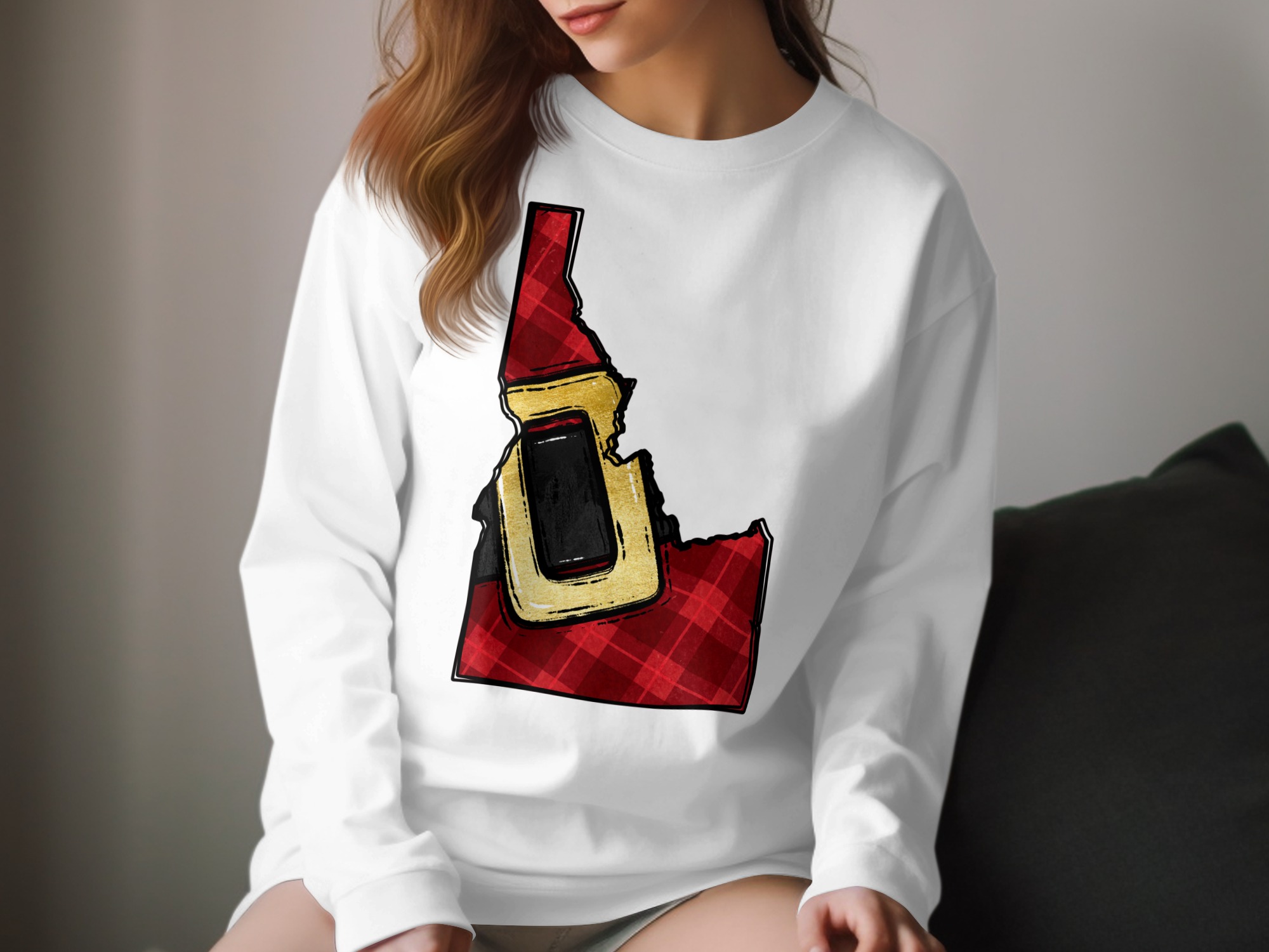 Idaho Plaid State Outline T Shirt, Idaho Letter O Graphic Tee, Rustic State Symbol, Trendy Idaho Clothing, Casual Long Sleeve, Gift Idea