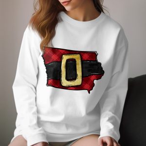 Santa Belt Plaid Design Long Sleeve T-Shirt, Holiday Christmas T-Shirt, Cute Festive Long Sleeve Tee, Unique Christmas Long Sleeve Shirt
