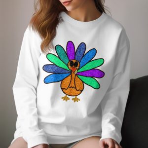 Colorful Turkey Long Sleeve T-Shirt, Thanksgiving Outfit, Funny Turkey Tee, Holiday Gift, Festive Fall Apparel