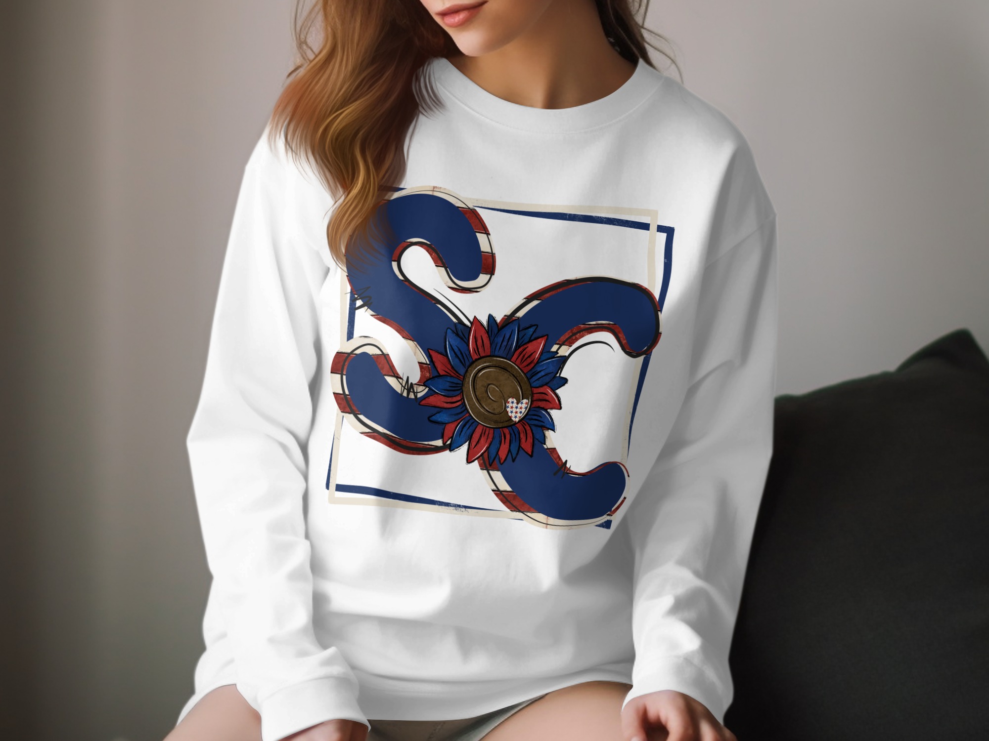 Southern Comfort Long Sleeve T-Shirt, SC Design with Floral Accent, Patriotic Print, Trendy Southern Style Shirt, Casual Comfort Tee