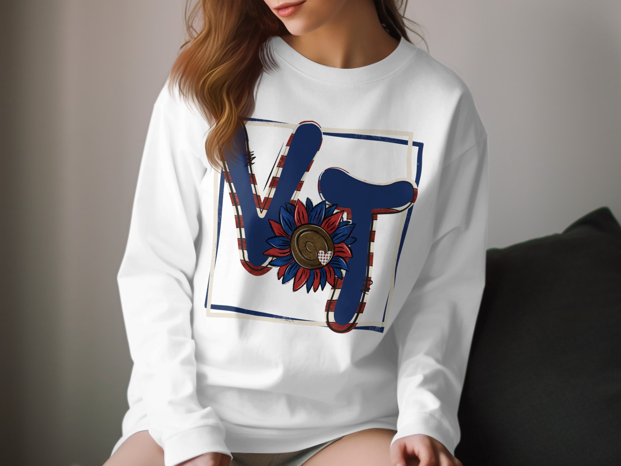 VT Flower Graphic Art Long Sleeve T-Shirt, Casual Wear Shirt, Unique Design Tee, Floral Themed Long Sleeve, Trendy Graphic Top