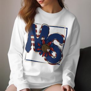 Patriotic MS Long Sleeve T-Shirt, Mississippi Pride Shirt, Sunflower MS Tee, Southern State Shirt, Red White and Blue, USA Theme