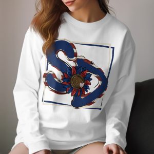 Patriotic Flower Graphic Long Sleeve T-Shirt, Unique Graphic Tee, Red Blue and White Shirt, Cute Long Sleeve Top, American Flower Design