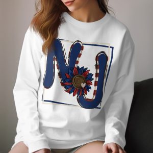 Patriotic NJ Sunflower Long Sleeve T-Shirt, Vintage New Jersey Graphic Shirt, Retro NJ State Pride Tee for Men and Women, USA
