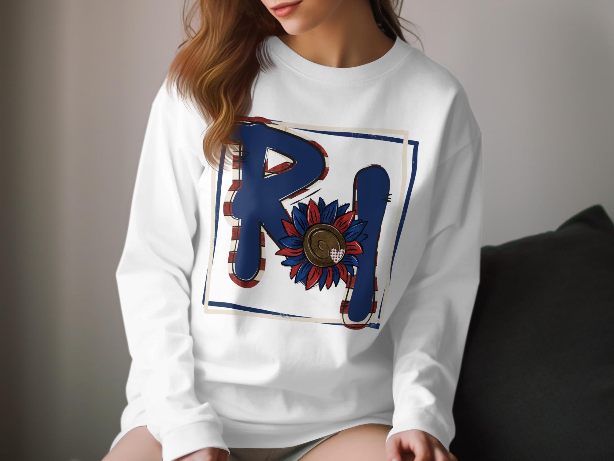 Unique RI Flower Design Long Sleeve T-Shirt, RI State Themed Shirt, Retro Floral Graphic Tee, Rhode Island Pride Top, Cool Gift Idea