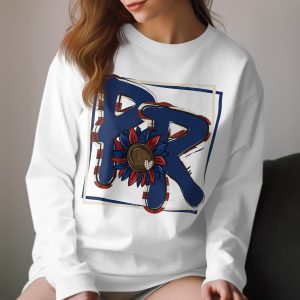 PR Long Sleeve T-Shirt, Retro Flower Graphic Shirt, Vintage Inspired Design Top, Comfortable Casual Wear, Trendy Autumn Fashion Tee