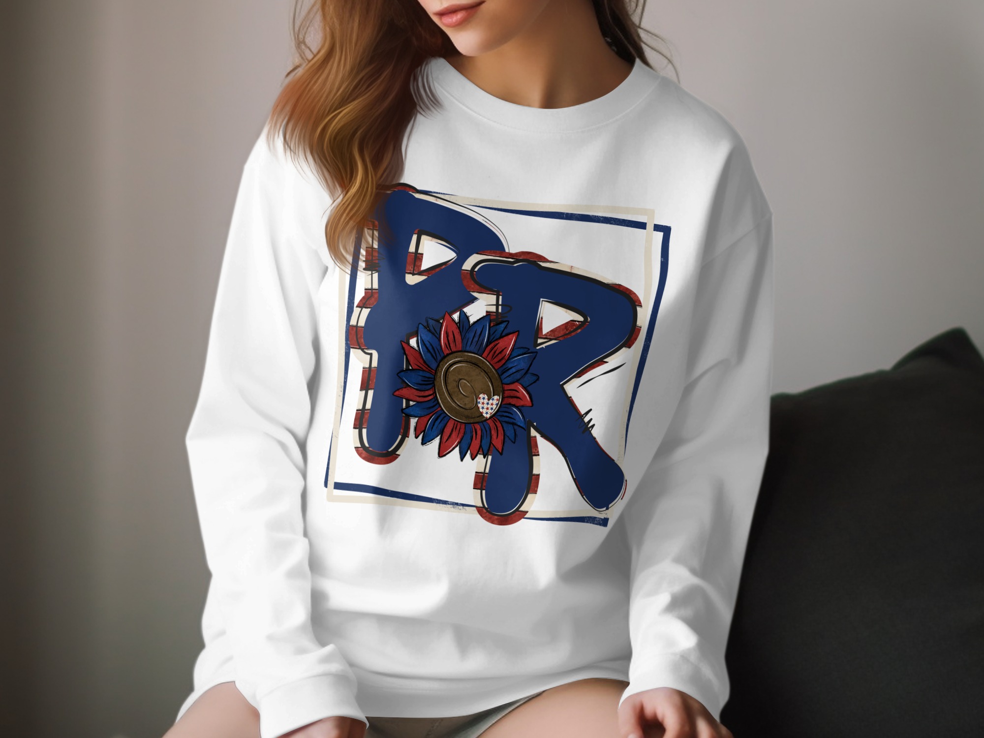 PR Long Sleeve T-Shirt, Retro Flower Graphic Shirt, Vintage Inspired Design Top, Comfortable Casual Wear, Trendy Autumn Fashion Tee