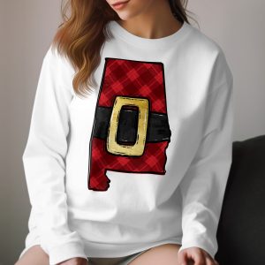 Santa Belt Plaid Alabama Long Sleeve T-Shirt, Christmas Spirit State Pride Shirt, Festive Holiday Graphic Tee, Cute Seasonal Clothing