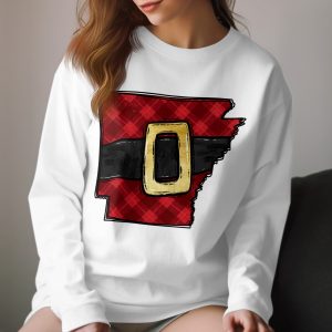 Arkansas Plaid Santa Belt Design Long Sleeve T-Shirt, Holiday Christmas State Pride Shirt, Festive Graphic Tee, Unique Holiday Gift