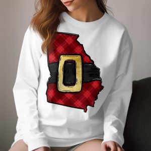 Santa Belt Plaid Georgia State Map Long Sleeve Shirt, Christmas Holiday Georgia Long Sleeve Tee, Festive Santa Belt Plaid T-Shirt