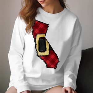 California Red Plaid Long Sleeve T-Shirt, Unique California Map Shirt, Trendy State Design, Fashionable California Christmas Tee